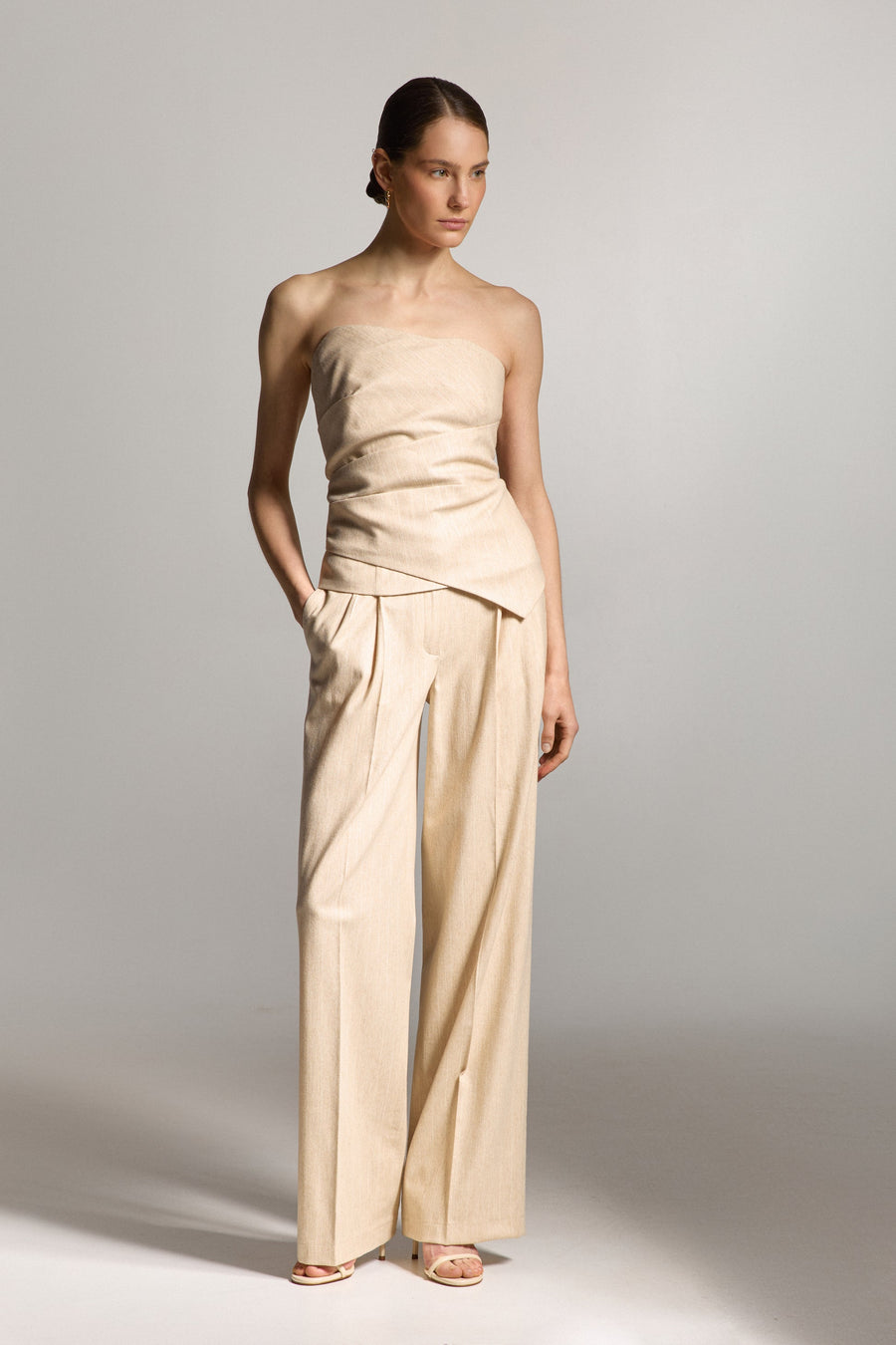 Beige Striped Linen Corset