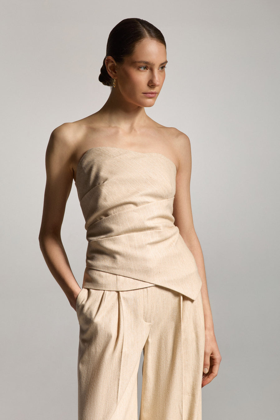 Beige Striped Linen Corset