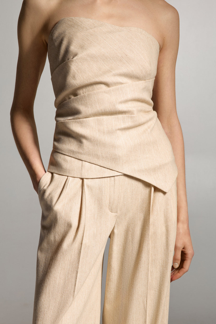 Beige Striped Linen Corset