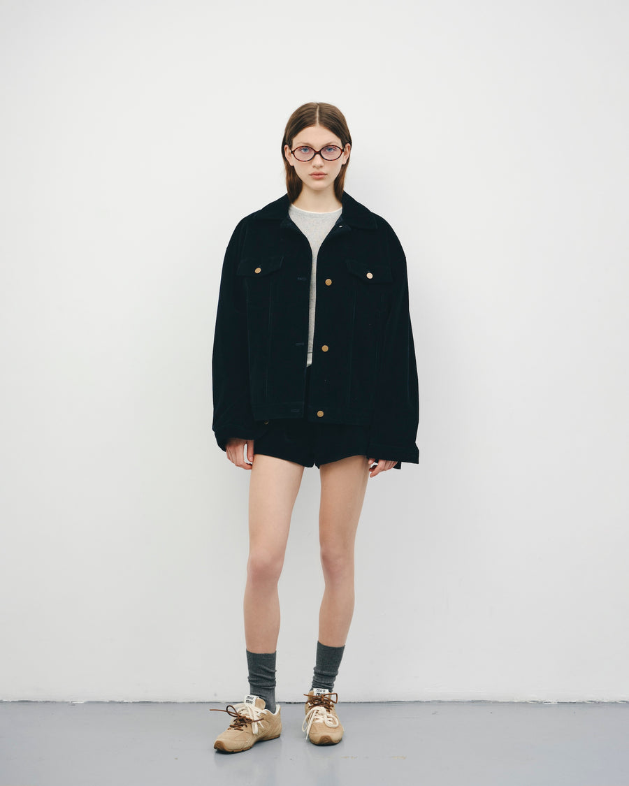 Padded dark blue corduroy jacket