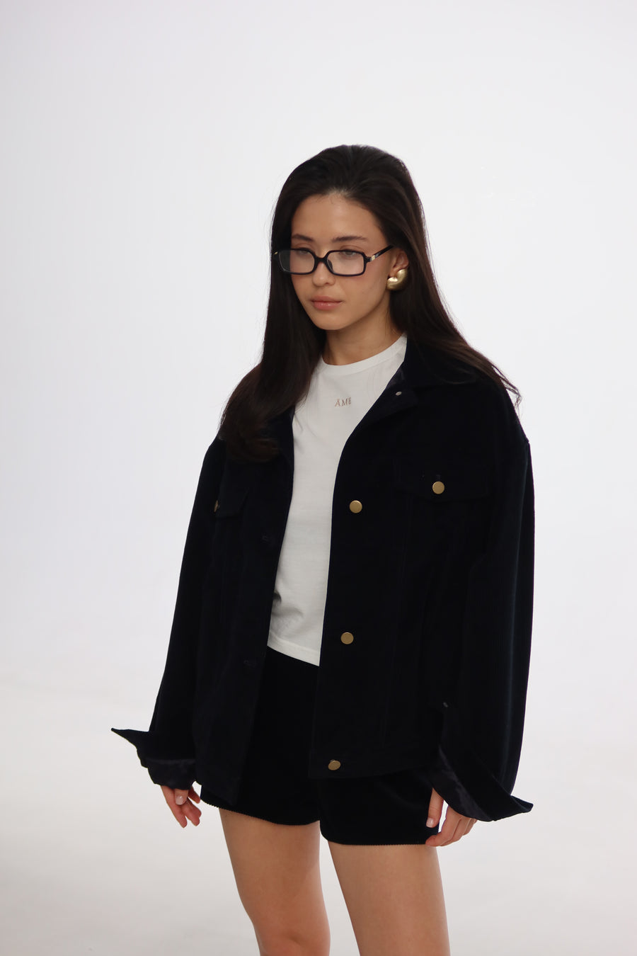 Padded dark blue corduroy jacket