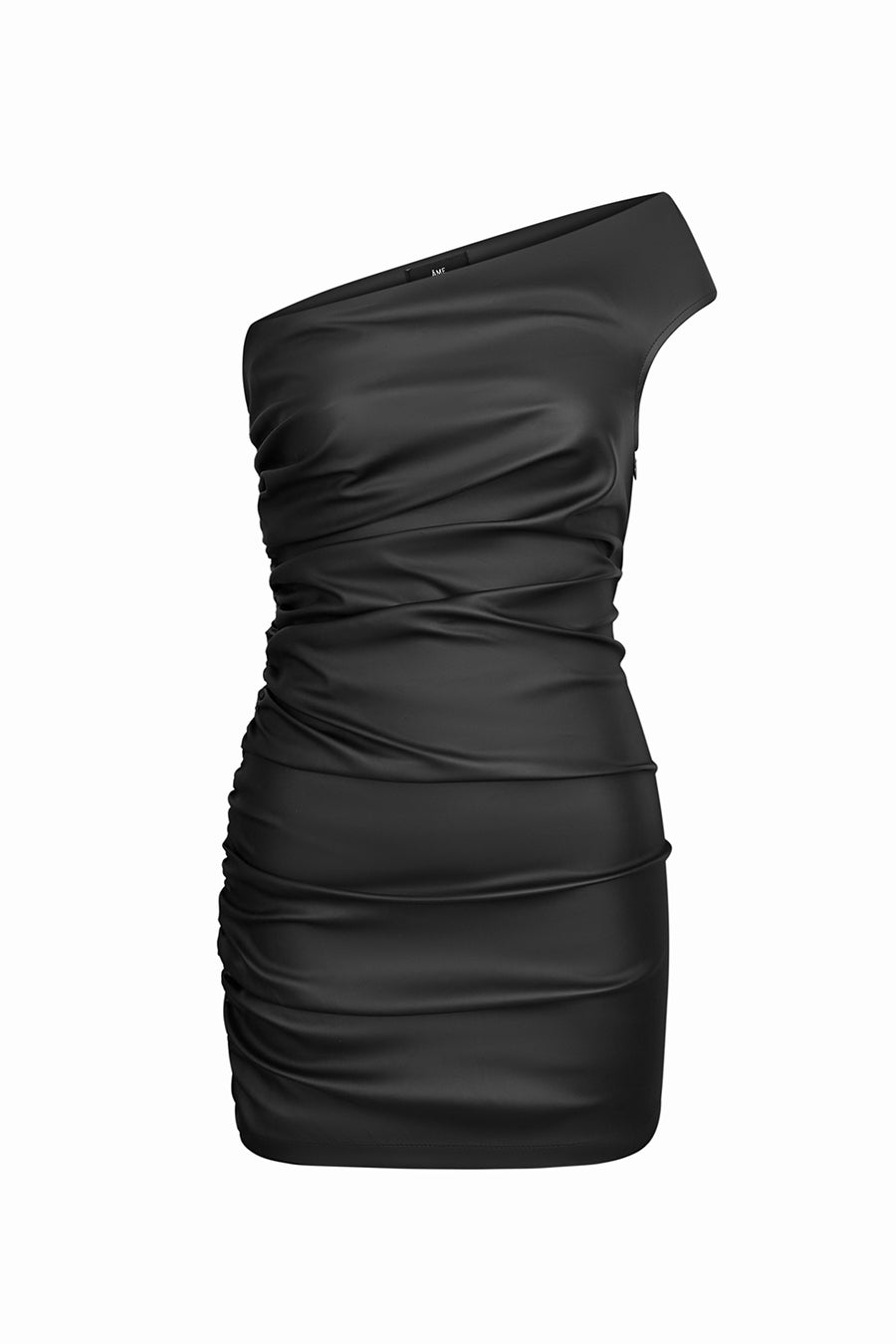 Asymmetric faux leather dress