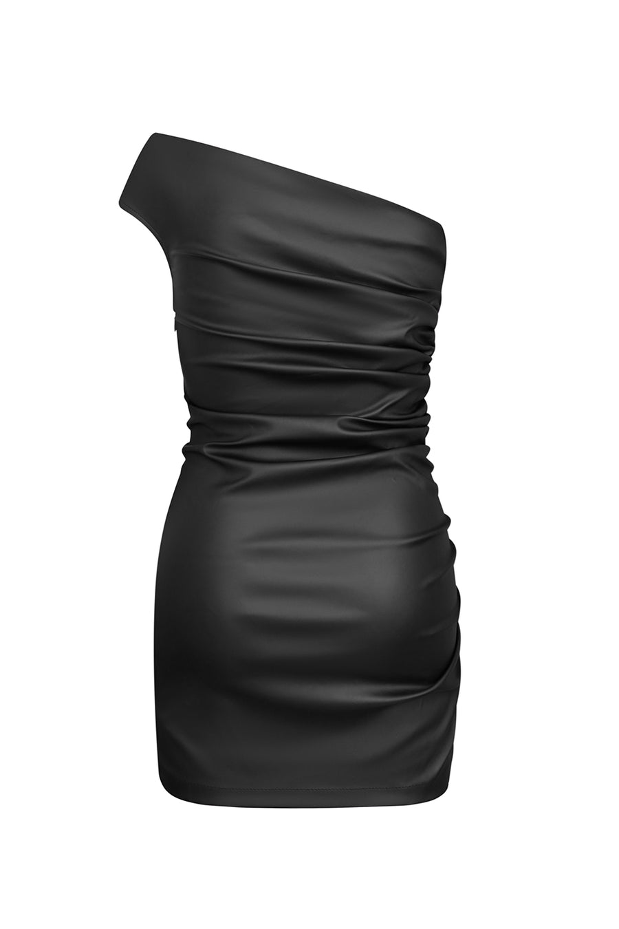 Asymmetric faux leather dress