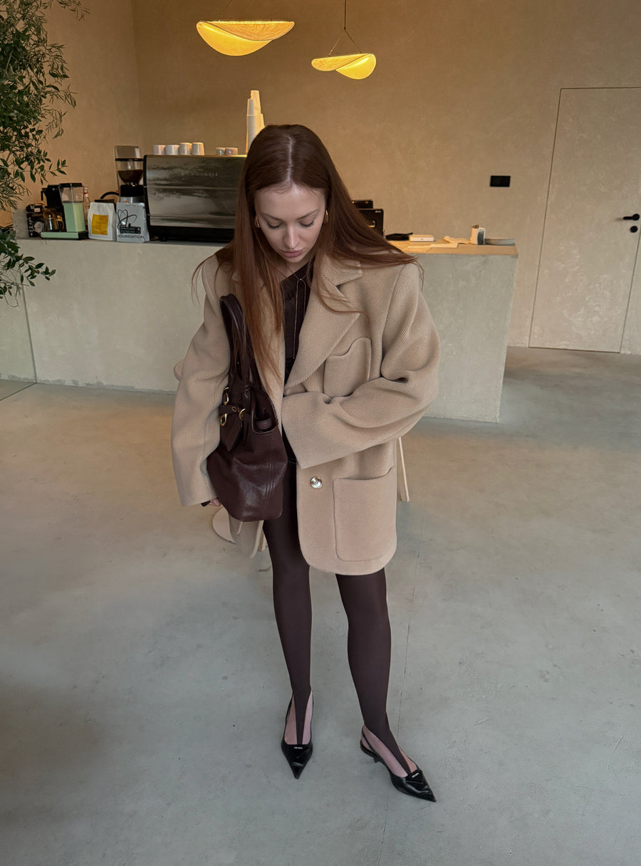 Short herringbone wool coat