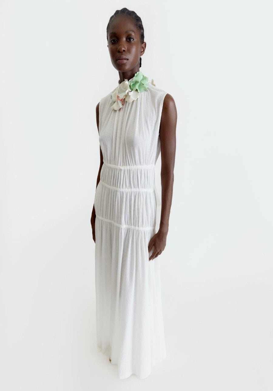 White knitted dress with gathering