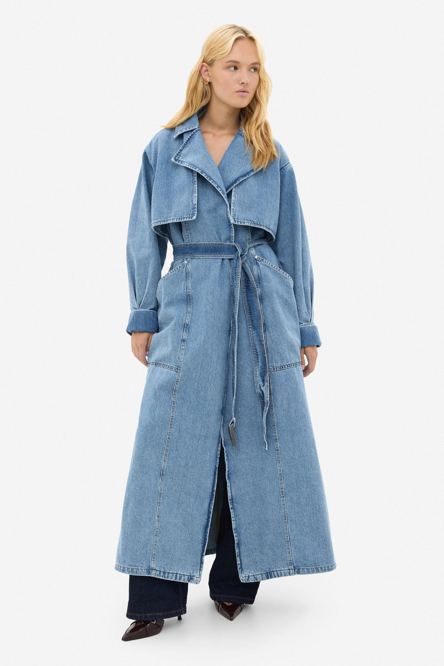 Denim trench coat