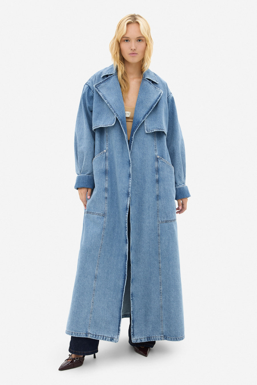 Denim trench coat