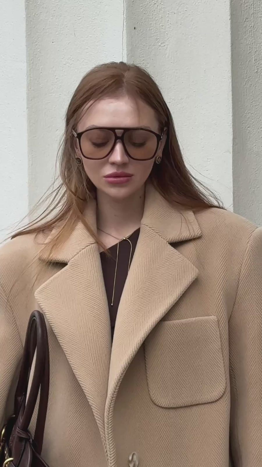 Short herringbone wool coat